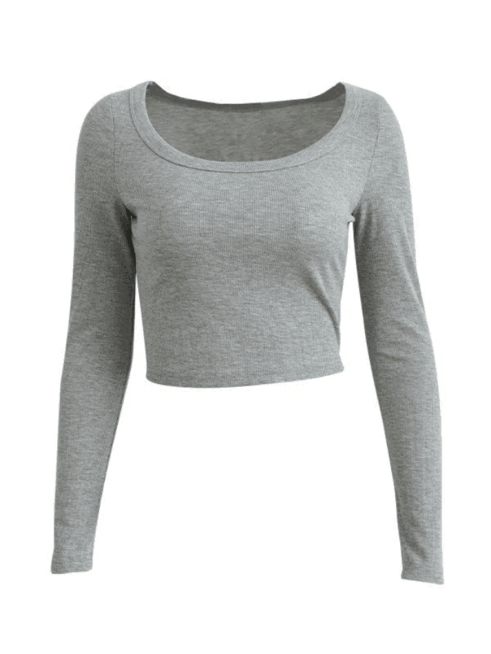 Solid Color Long Sleeve Knit Crop Top - AnotherChill