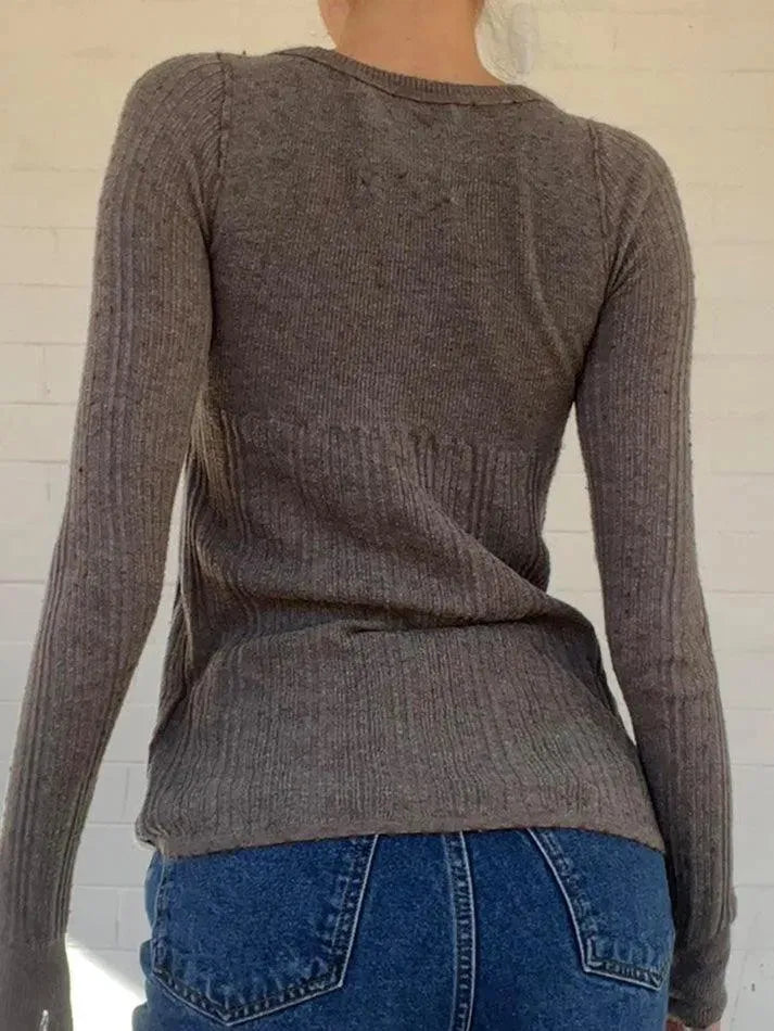 Solid Color Square Neck Button Knit Top - AnotherChill