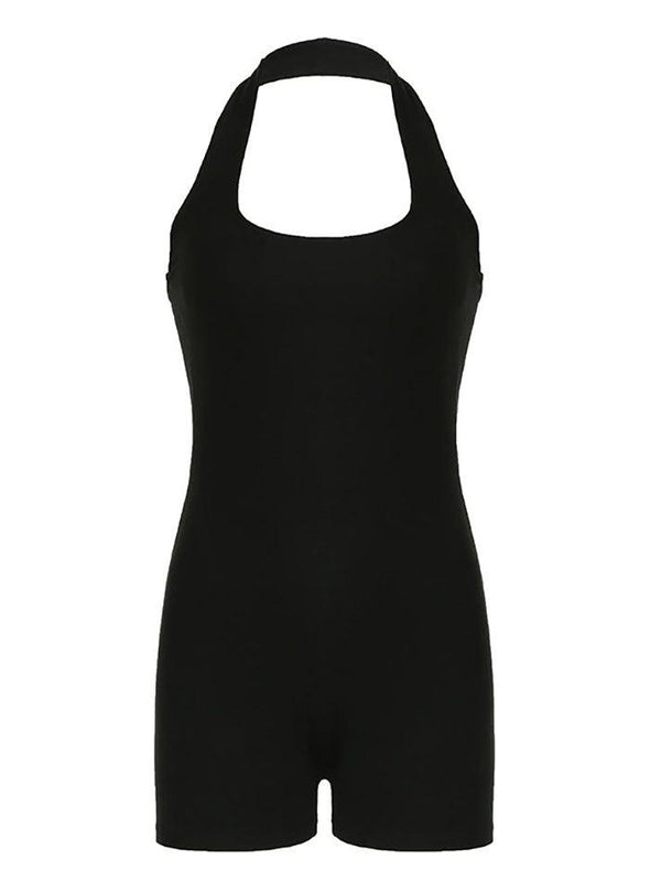 Solid Halter Backless U-Neck Bodysuit - AnotherChill