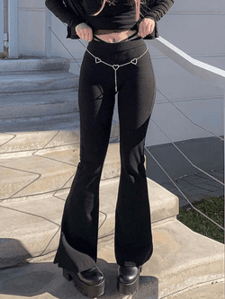 Split High Waist Flare Leg Pants - AnotherChill