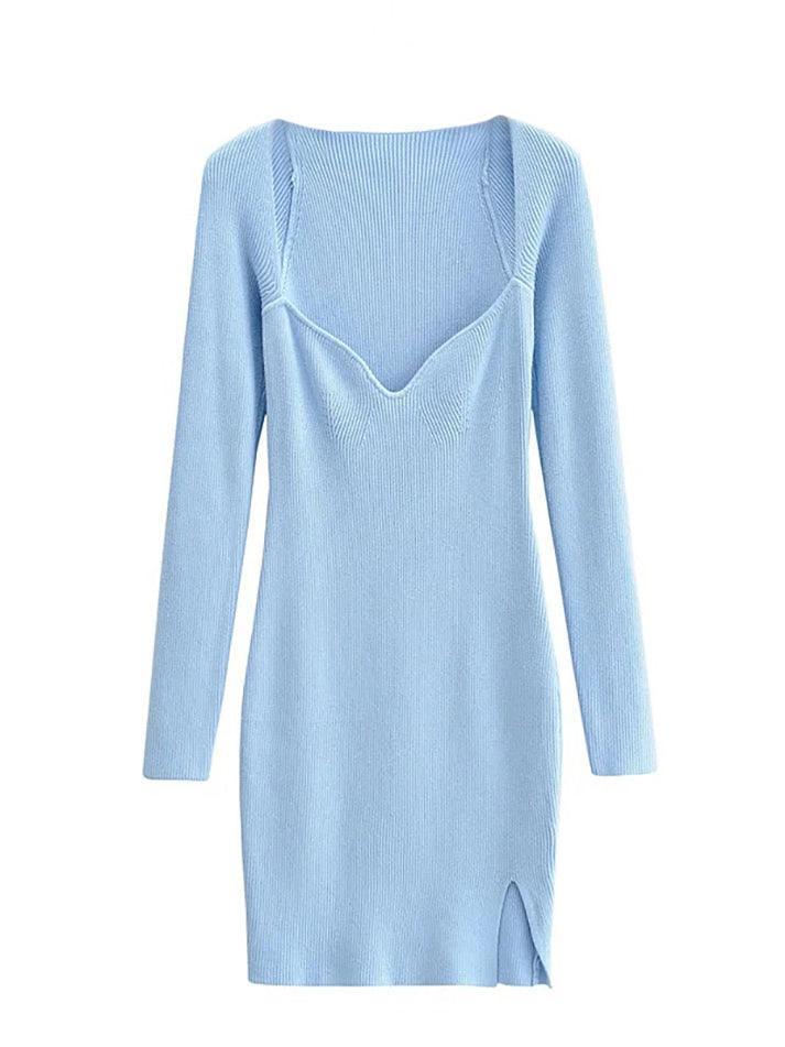 Split Long Sleeve Knit Mini Dress - AnotherChill