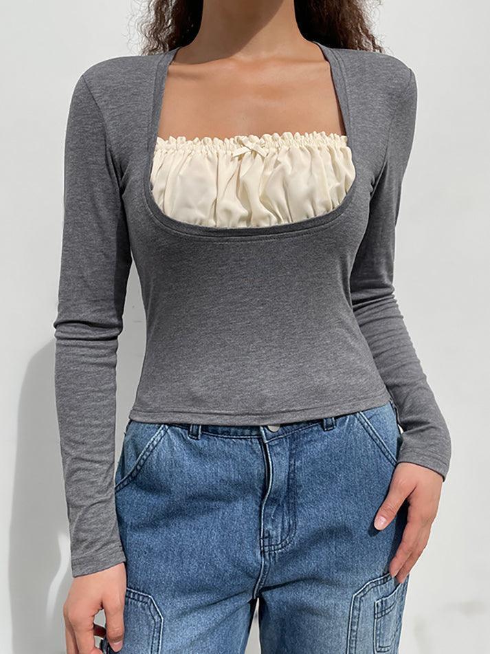 Square collar Lace Crop Top - AnotherChill