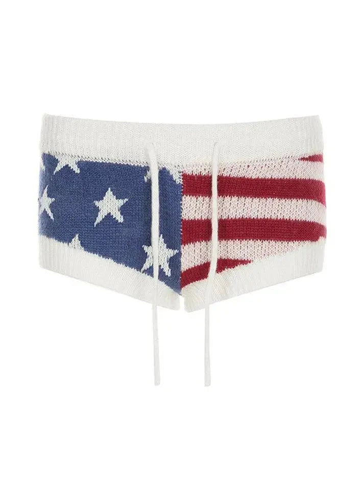 Star Contrast Striped Knit Shorts - AnotherChill