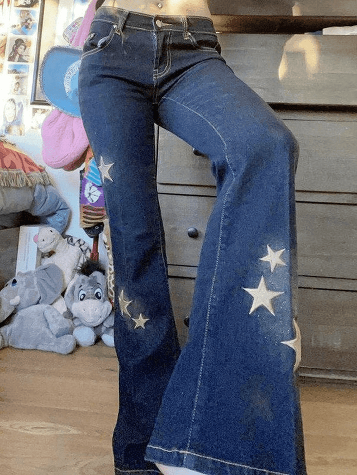 Star Embroidered Flare Jeans - AnotherChill