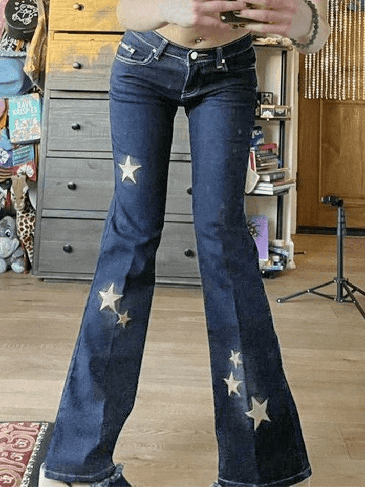 Star Embroidered Flare Jeans - AnotherChill