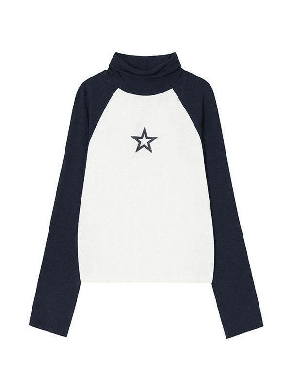 Star Print Turtleneck Long Sleeve Top - AnotherChill