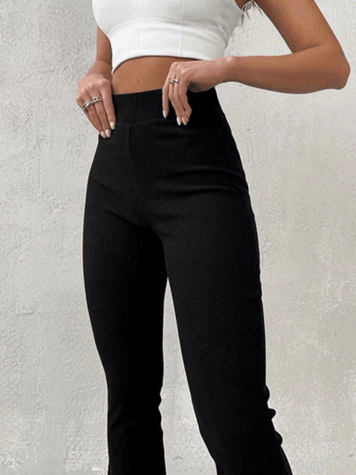 Stretchy Ribbed Flare Leg Pants - AnotherChill