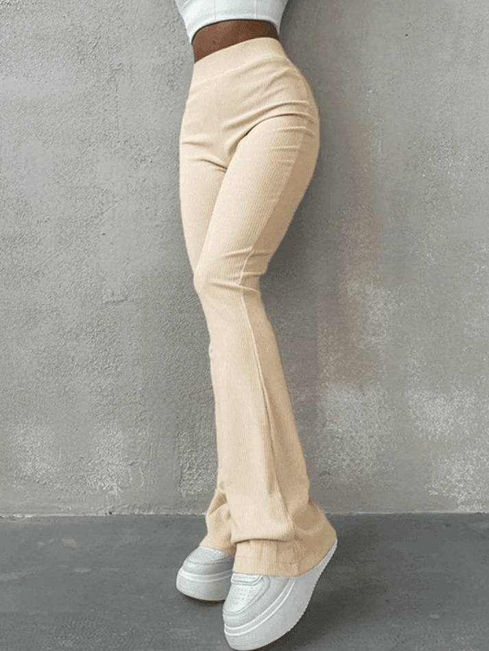 Stretchy Ribbed Flare Leg Pants - AnotherChill