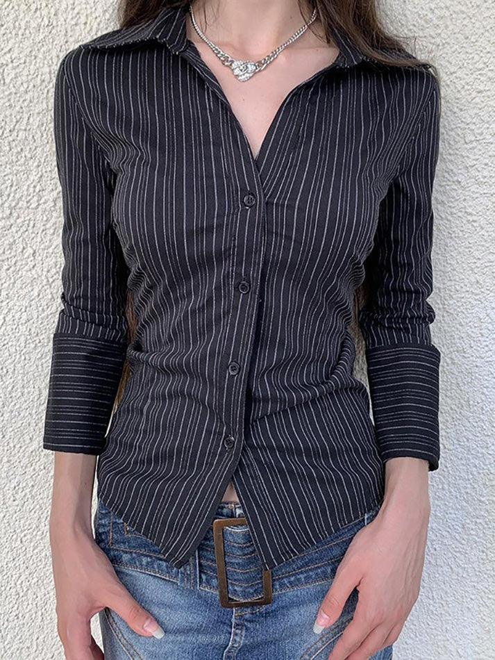 Striped Button-Up Long Sleeve Shirt - AnotherChill