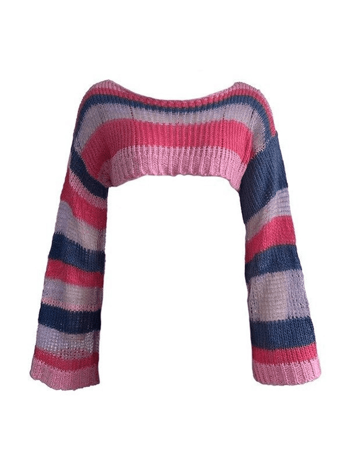 Striped Long Sleeve Bolero Sweater Top - AnotherChill