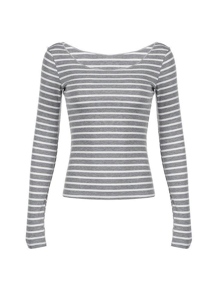 Striped One Shoulder Long Sleeve Tee - AnotherChill