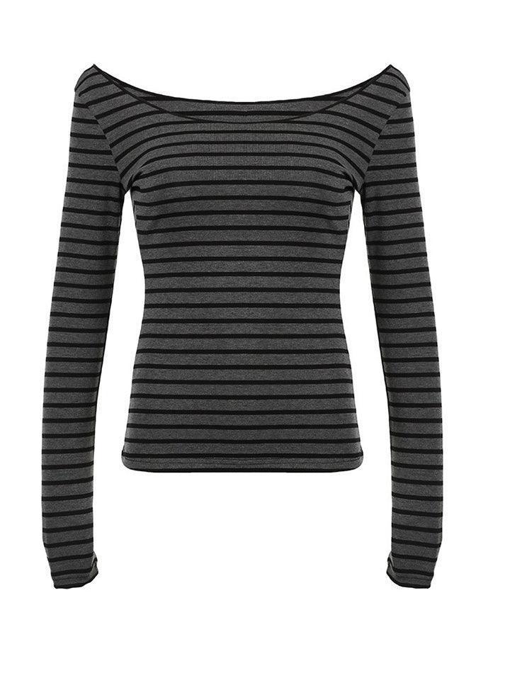 Striped One Shoulder Long Sleeve Tee - AnotherChill