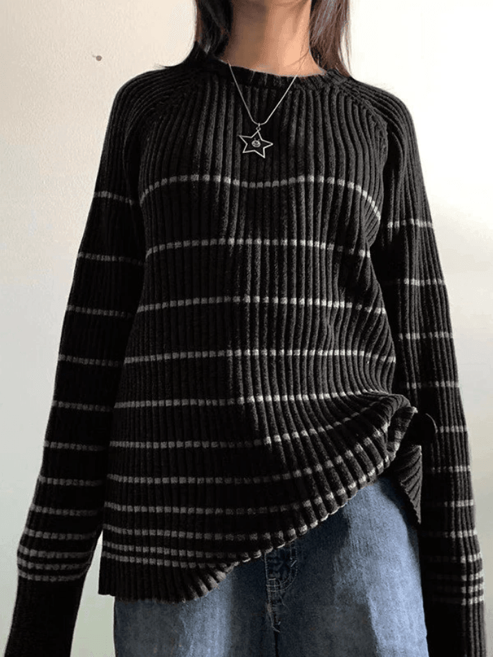 Striped Ribbed Pullover Knit Sweater - AnotherChill