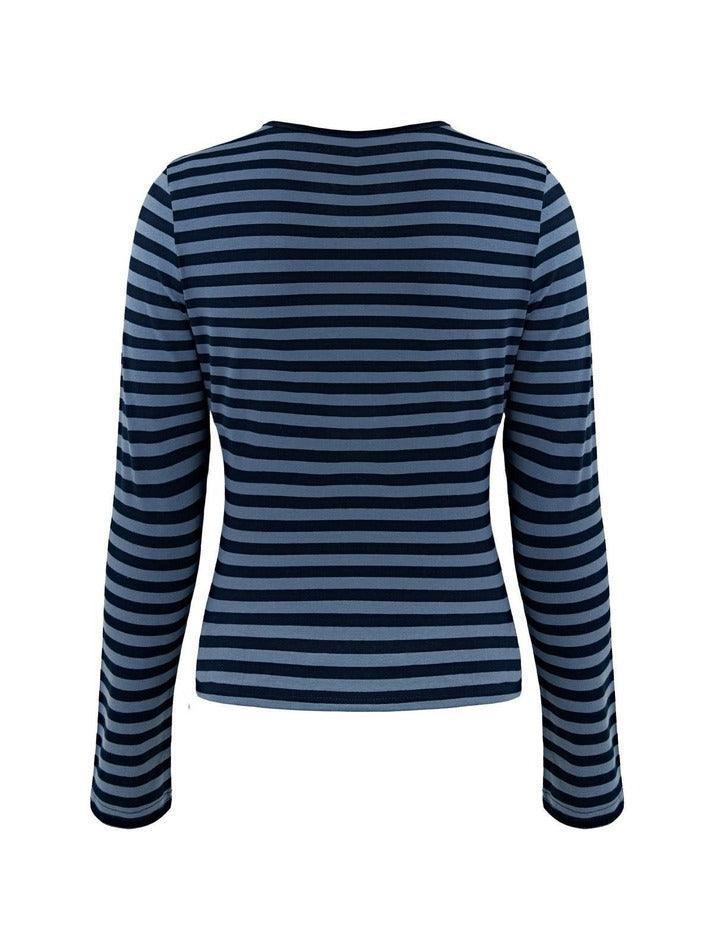 Striped V Neck Long Sleeve Tee - AnotherChill