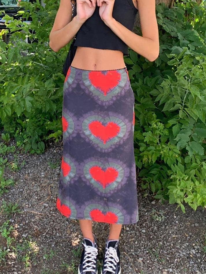 Tie-Dye Heart Wrap Midi Skirt - AnotherChill