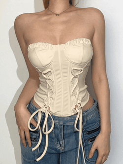 Tie Front Strapless Corset Top - AnotherChill