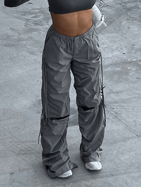 Tie Strap Cutout Parachute Cargo Pants - AnotherChill