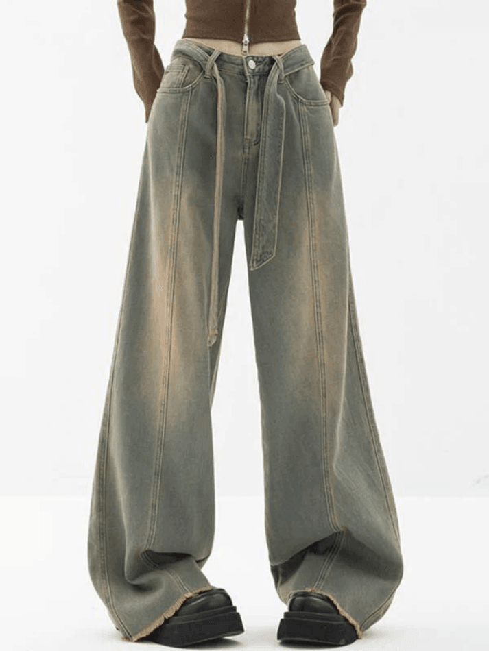 2024 Tie Strap Seam Detail Boyfriend Jeans Blue S in Jeans Online Store ...