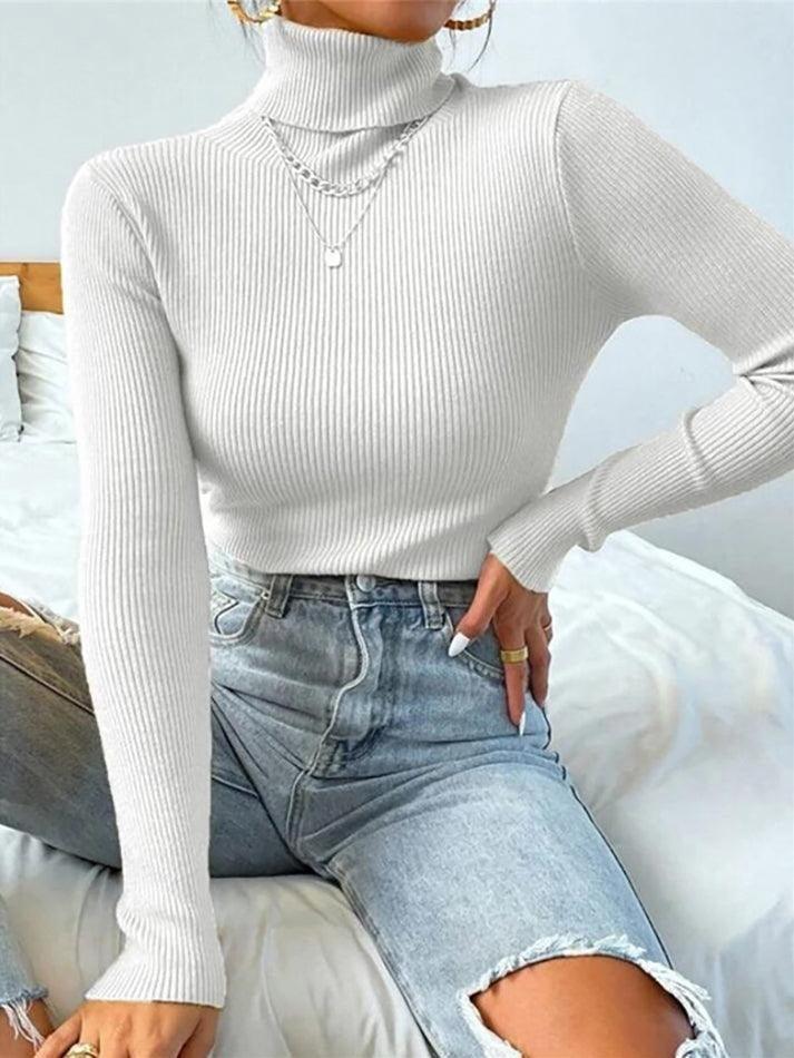 Turtleneck Ribbed Knit Sweater - AnotherChill