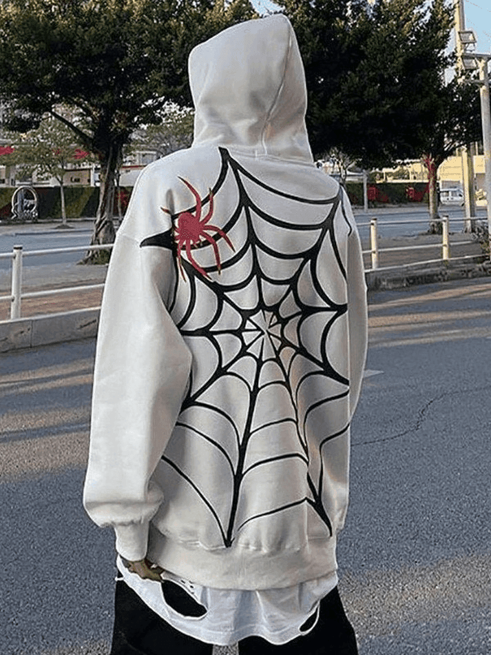 Unisex Loose Fit Spiderweb Graphic Hoodie - AnotherChill