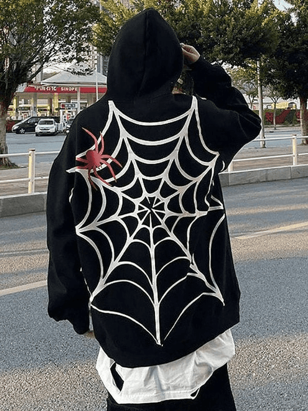 Unisex Loose Fit Spiderweb Graphic Hoodie - AnotherChill