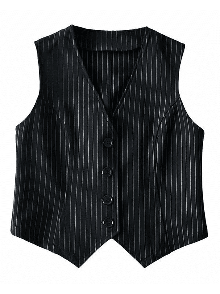 V Neck Pinstriped Button Corset Top AnotherChill