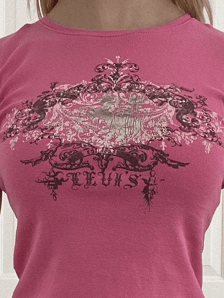 2023 Vintage Acanthus Logo-Print Baby Tee Pink S in Tops&Tees