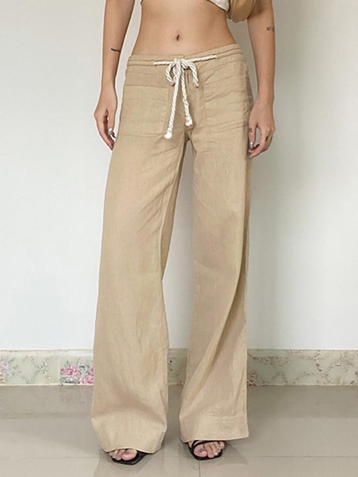 Vintage Drawstring Tie Low-Waist Straight-Leg Pants - AnotherChill