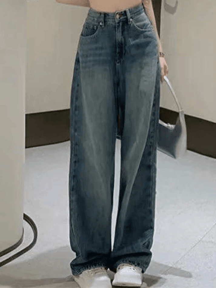2024 Vintage Faded Wash Straight Leg Boyfriend Jeans Blue S in Jeans ...