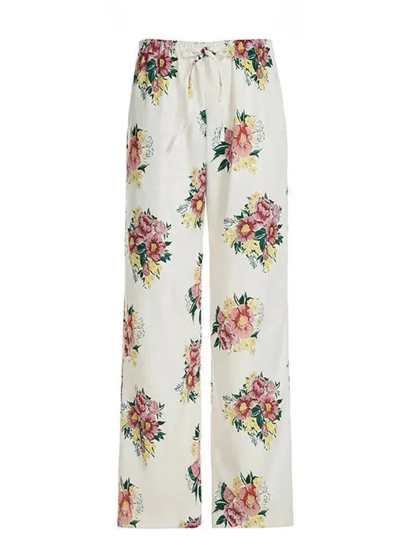 Vintage Floral Print Drawstring Low-Rise Pants - AnotherChill