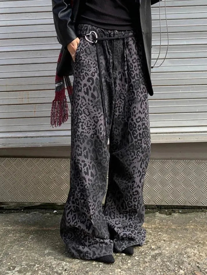 Vintage Leopard Print Wide-Leg Straight Pants - AnotherChill