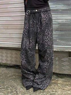 Vintage Leopard Print Wide-Leg Straight Pants - AnotherChill