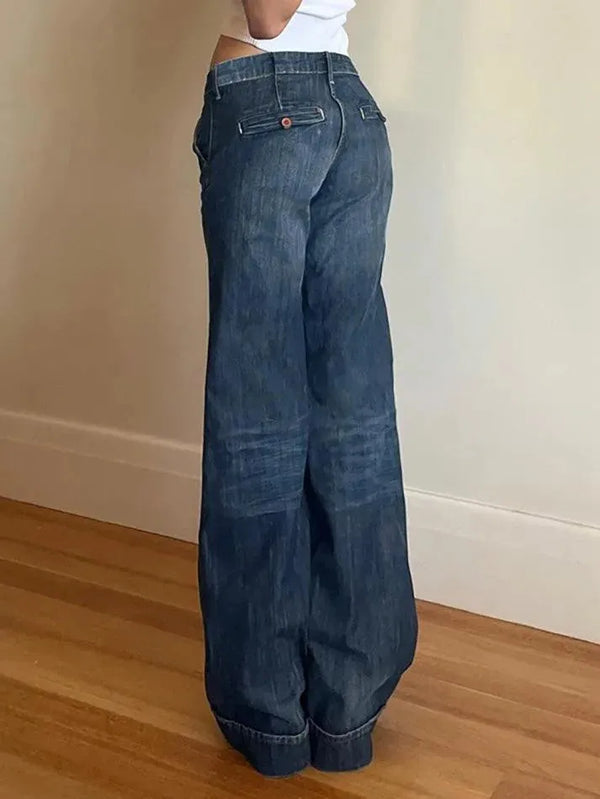 Vintage Low Rise Washed Gradient Straight Leg Jeans - AnotherChill