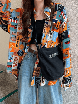 Vintage Mixed Print Long Sleeve Blouse - AnotherChill