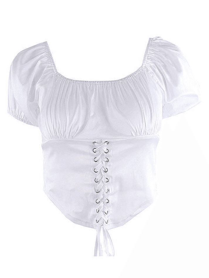 Vintage Puff Sleeve Corset Top - White / M - AnotherChill