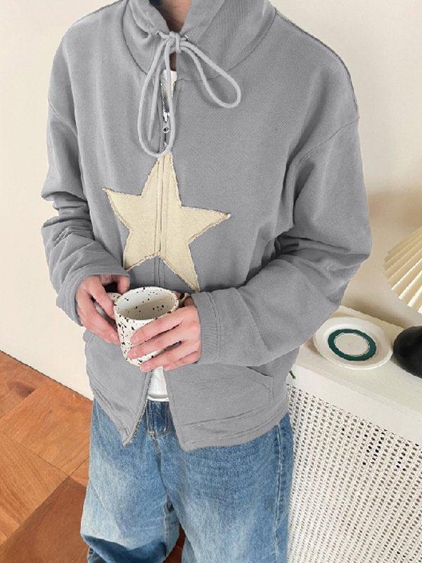 Vintage Star Patch Baggy Zip Up Hoodie - AnotherChill