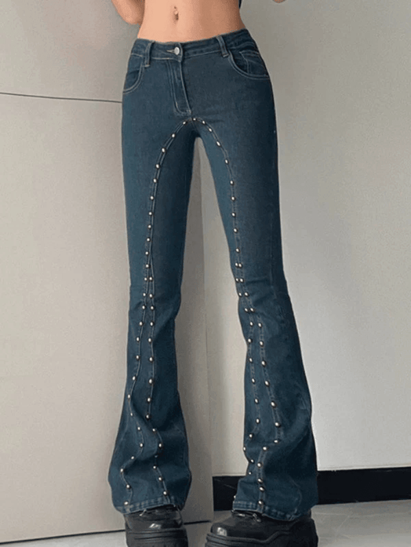 Vintage Stud Paneled Low-rise Bootcut Jeans - AnotherChill