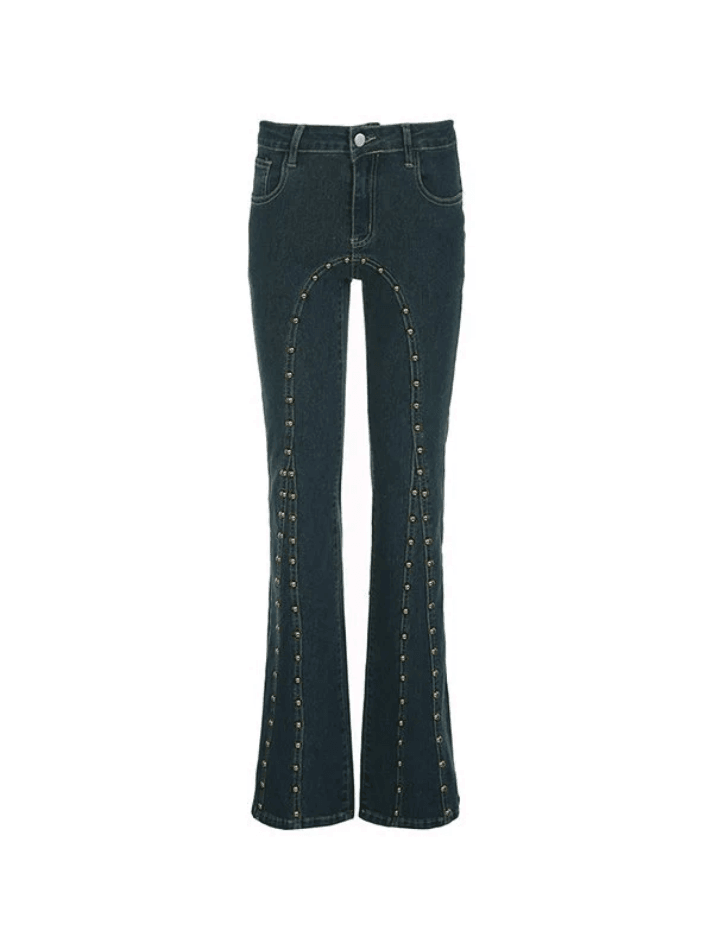 Vintage Stud Paneled Low-rise Bootcut Jeans - AnotherChill