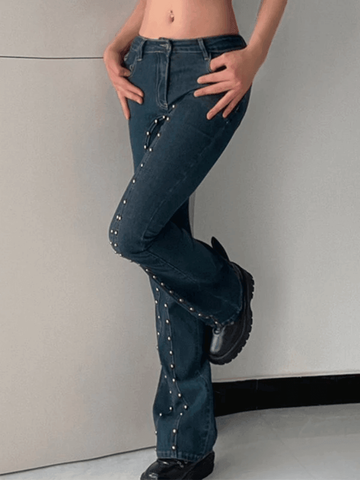 Vintage Stud Paneled Low-rise Bootcut Jeans - AnotherChill