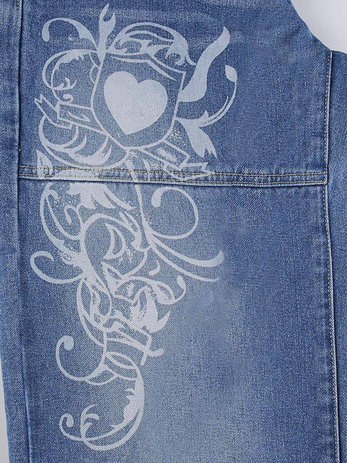 Vintage Washed Heart Print Jeans - AnotherChill