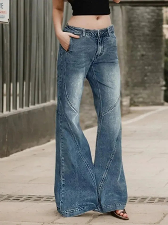 Vintage Washed Low-Rise Flared Jeans - AnotherChill