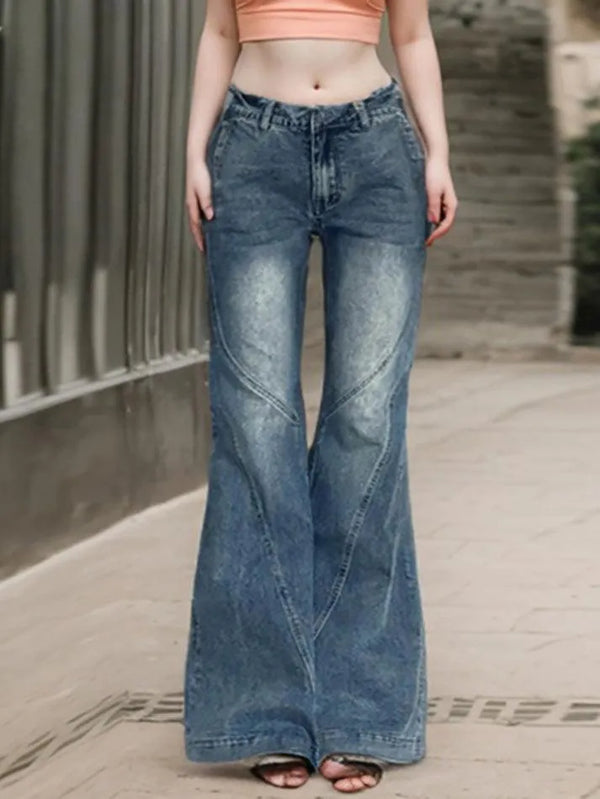 Vintage Washed Low-Rise Flared Jeans - AnotherChill