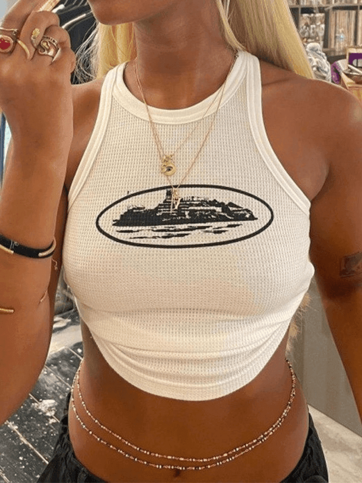 Waffle Landmark Cropped Tank Top - AnotherChill