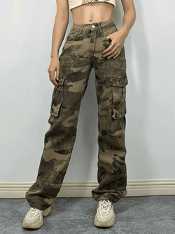 Washed Pocket Camo Cargo Jeans - AnotherChill