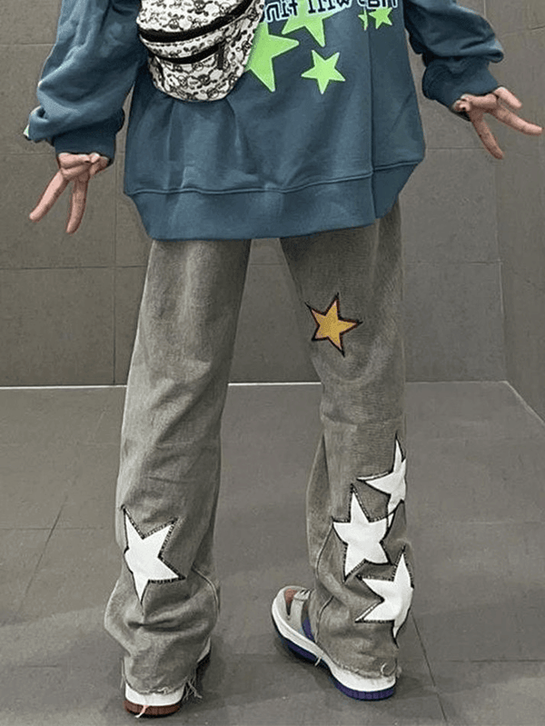 Washed Star Patched Boyfriend Jeans - AnotherChill