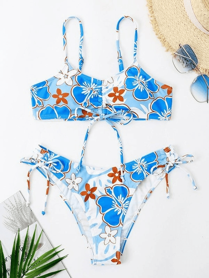 Wave Floral Print Bikini Set - AnotherChill