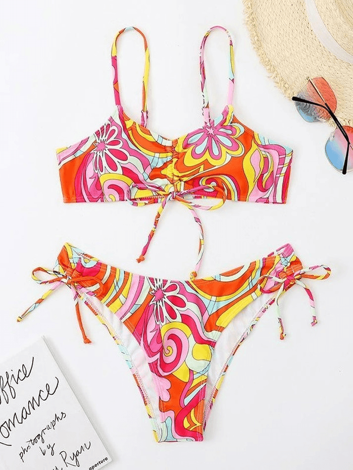 2024 Wave Floral Print Bikini Set Blue S in Bikini Online Store ...