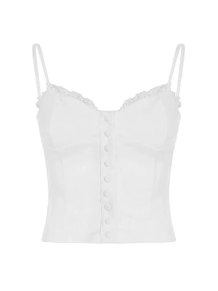 White Lace Button-Up Tank Top - AnotherChill