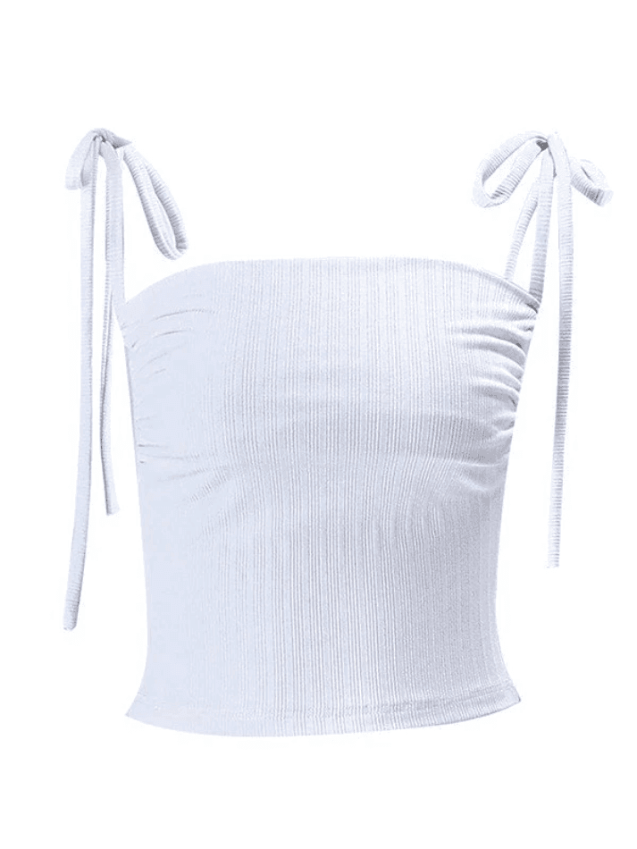 White Lace Up Ribbed Crop Cami Top - AnotherChill