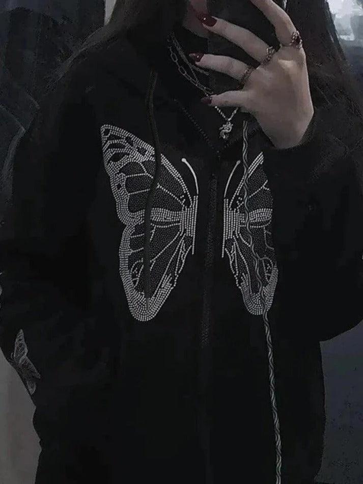 Y2K Butterfly Oversized Zip Up Hoodie - AnotherChill